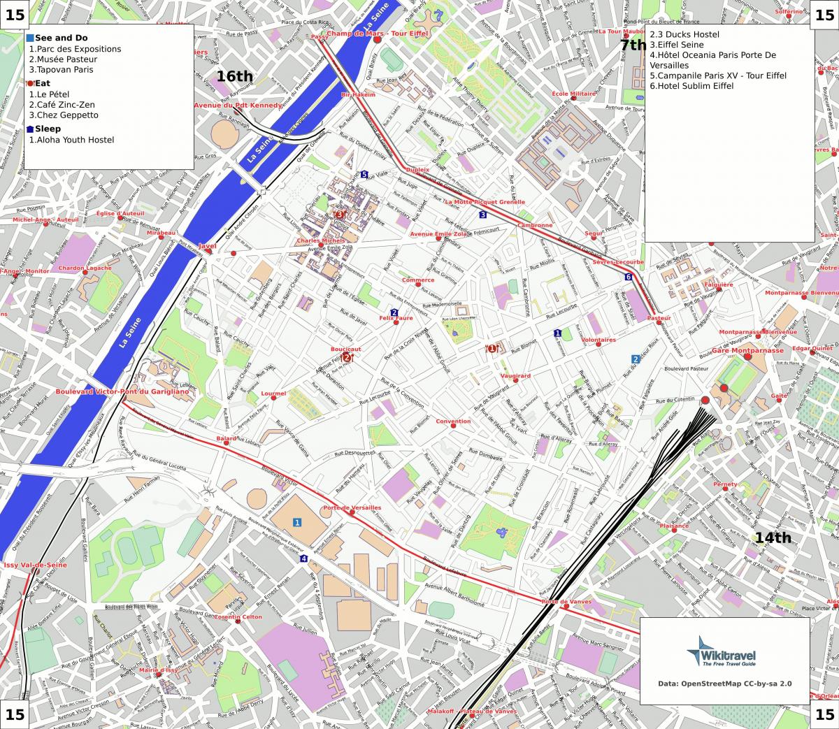 Mappa di 15 ° arrondissement di Parigi