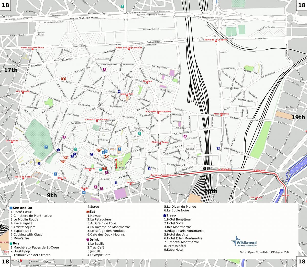 Mappa del 18 ° arrondissement di Parigi