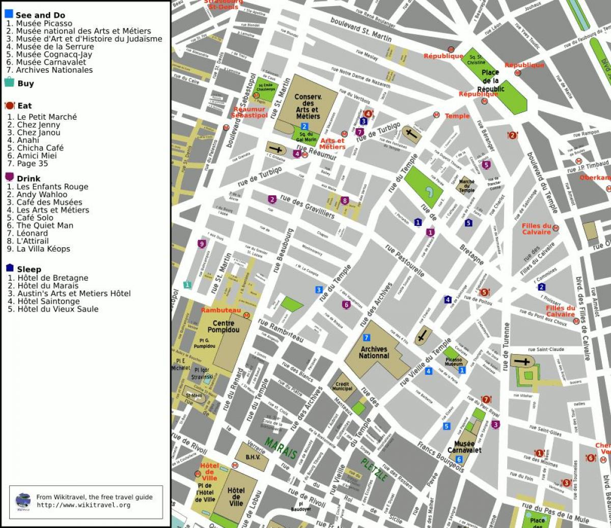 Mappa del 3 ° arrondissement di Parigi