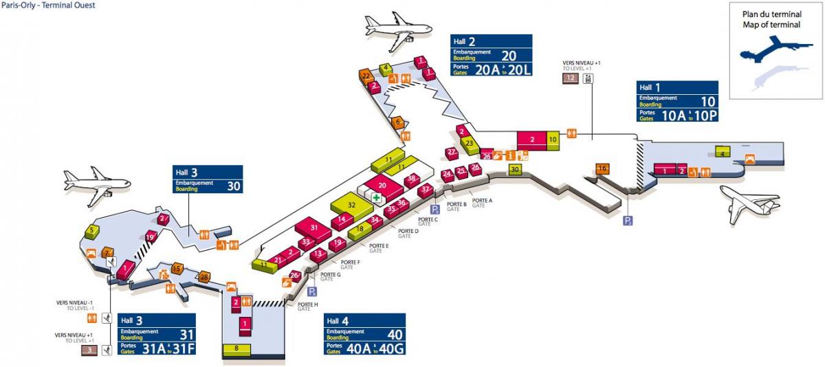 Mappa di West aeroporto di Orly