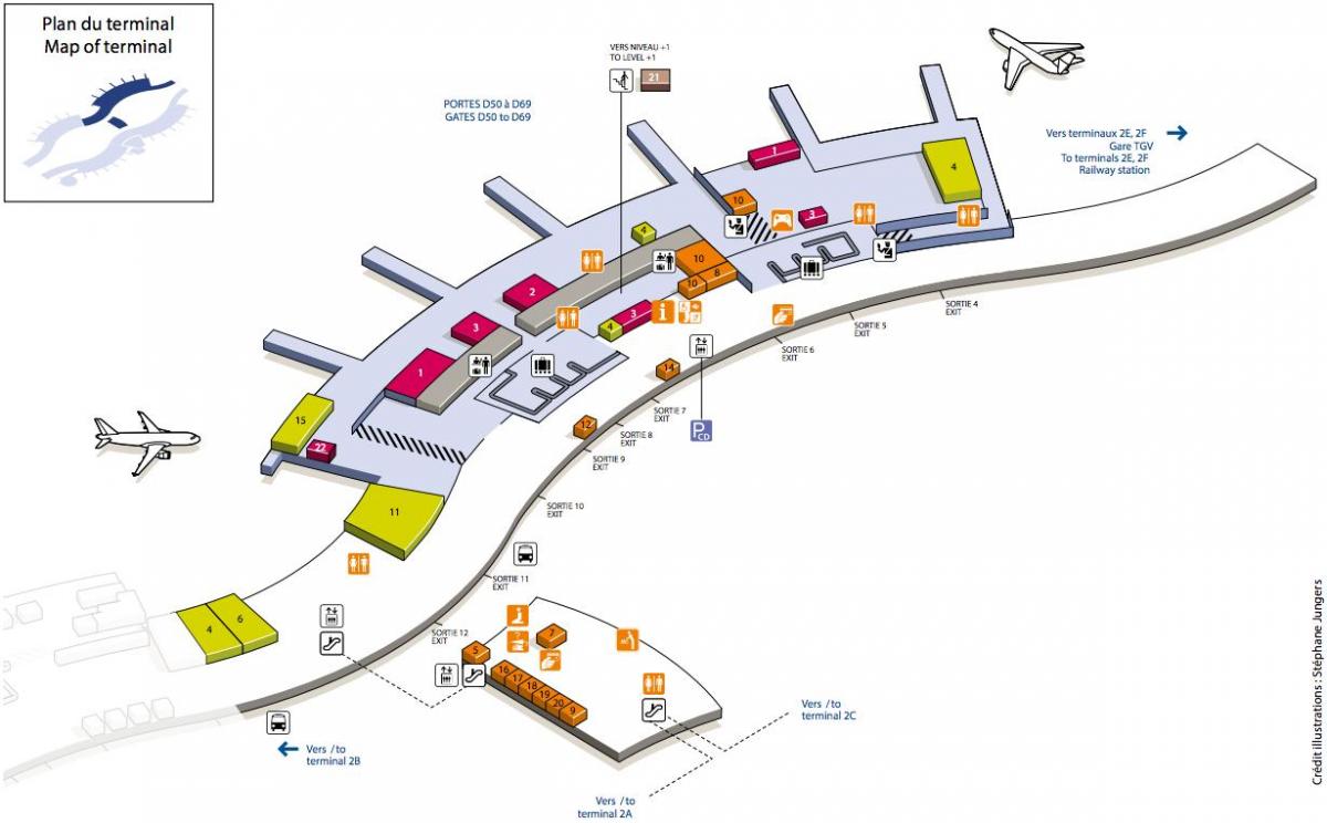 Mappa di aeroporto CDG terminal 2D