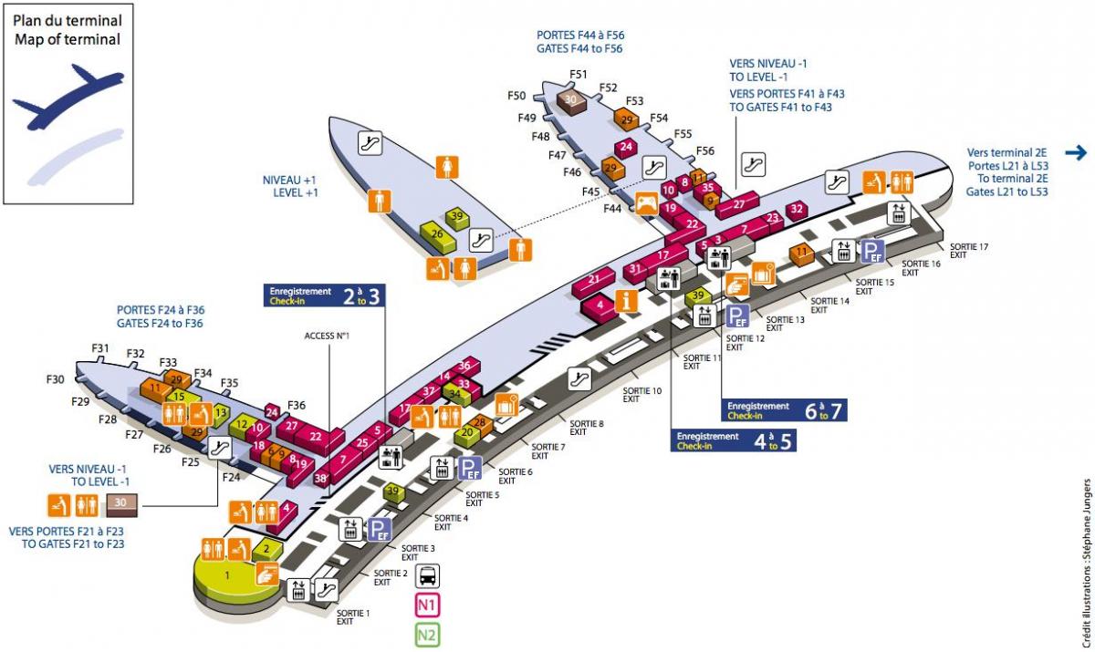 Mappa di aeroporto CDG terminal 2F