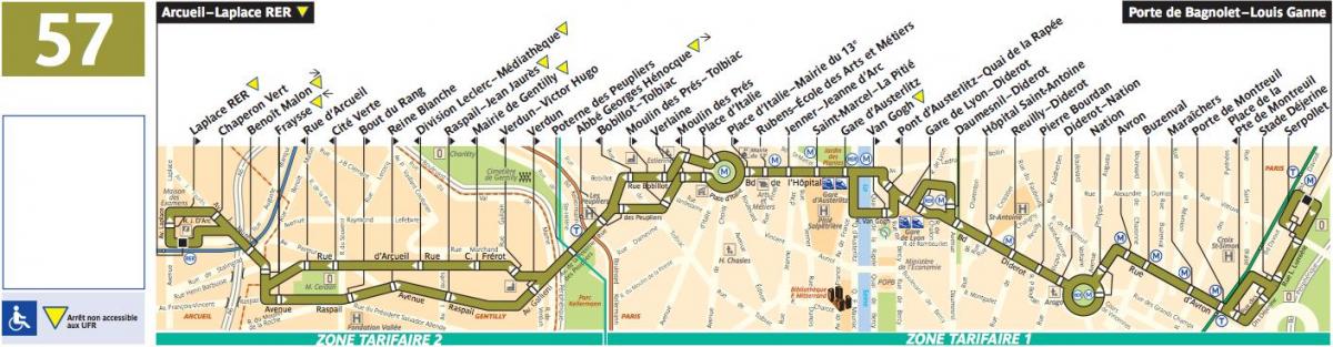 La mappa dei bus di linea di Parigi 57