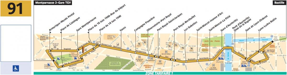 La mappa dei bus di linea di Parigi 91