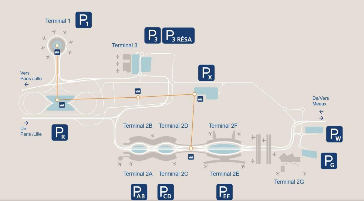 Mappa di aeroporto CDG parcheggio