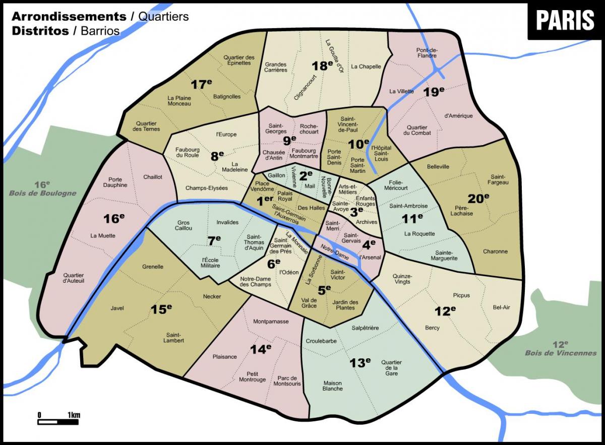 La mappa dei quartieri di Parigi