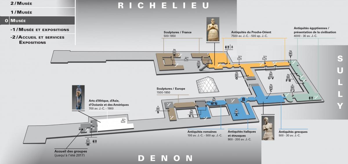 Mappa di Museo del Louvre, Il Livello 0
