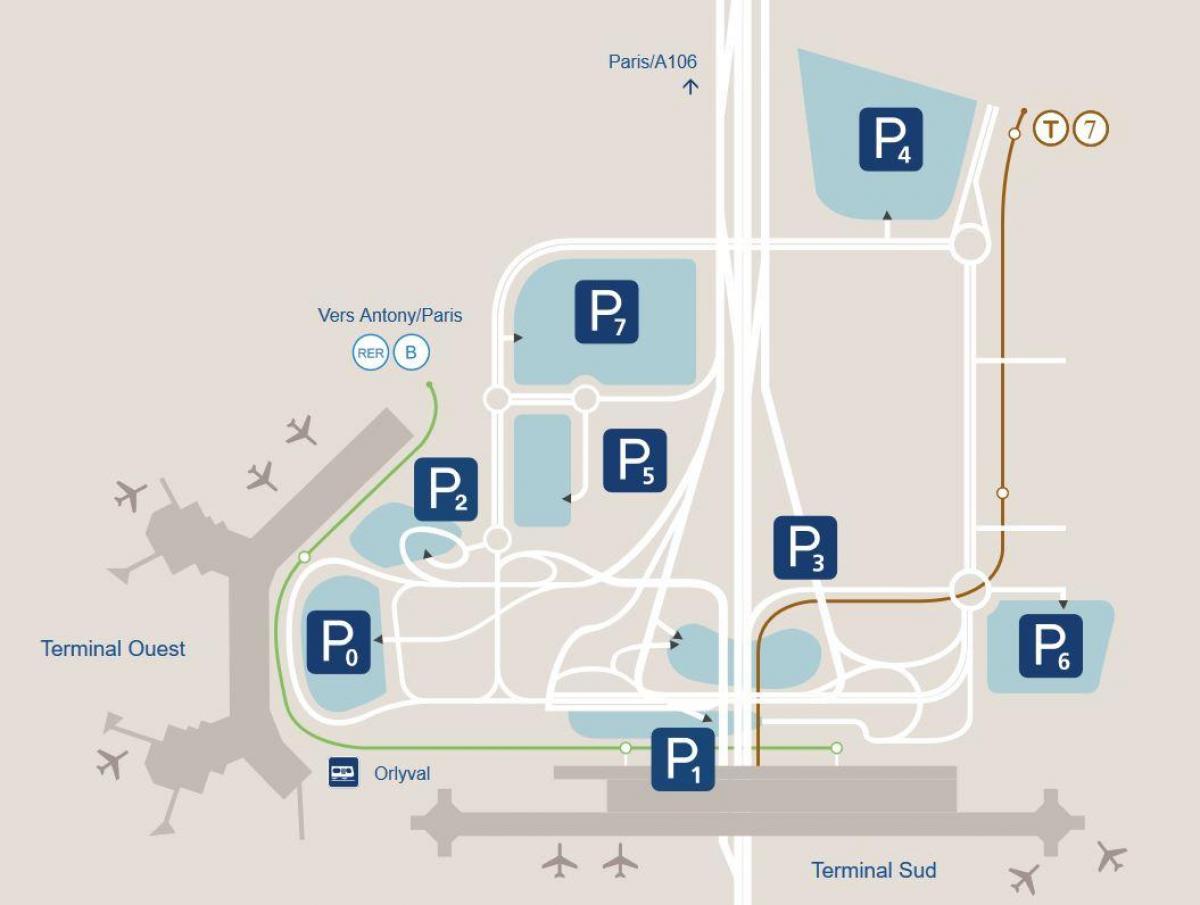 Mappa dell'aeroporto di Orly, parcheggio