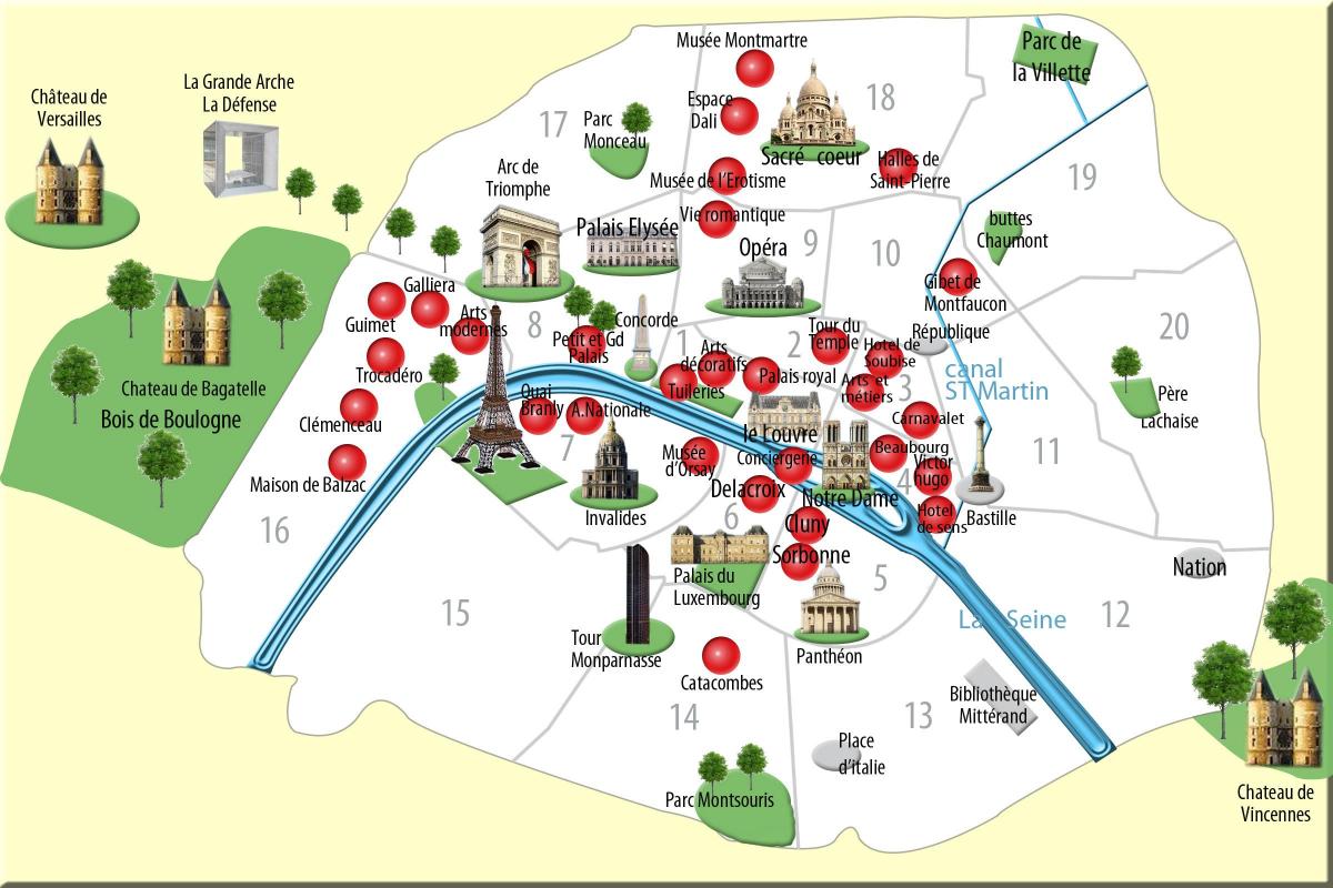 Mappa dei monumenti di parigi