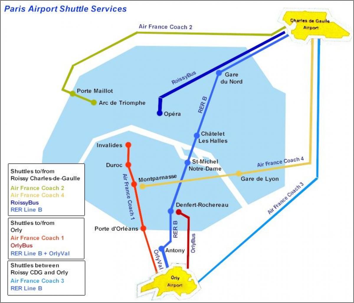 Mappa di Parigi navetta per l'aeroporto