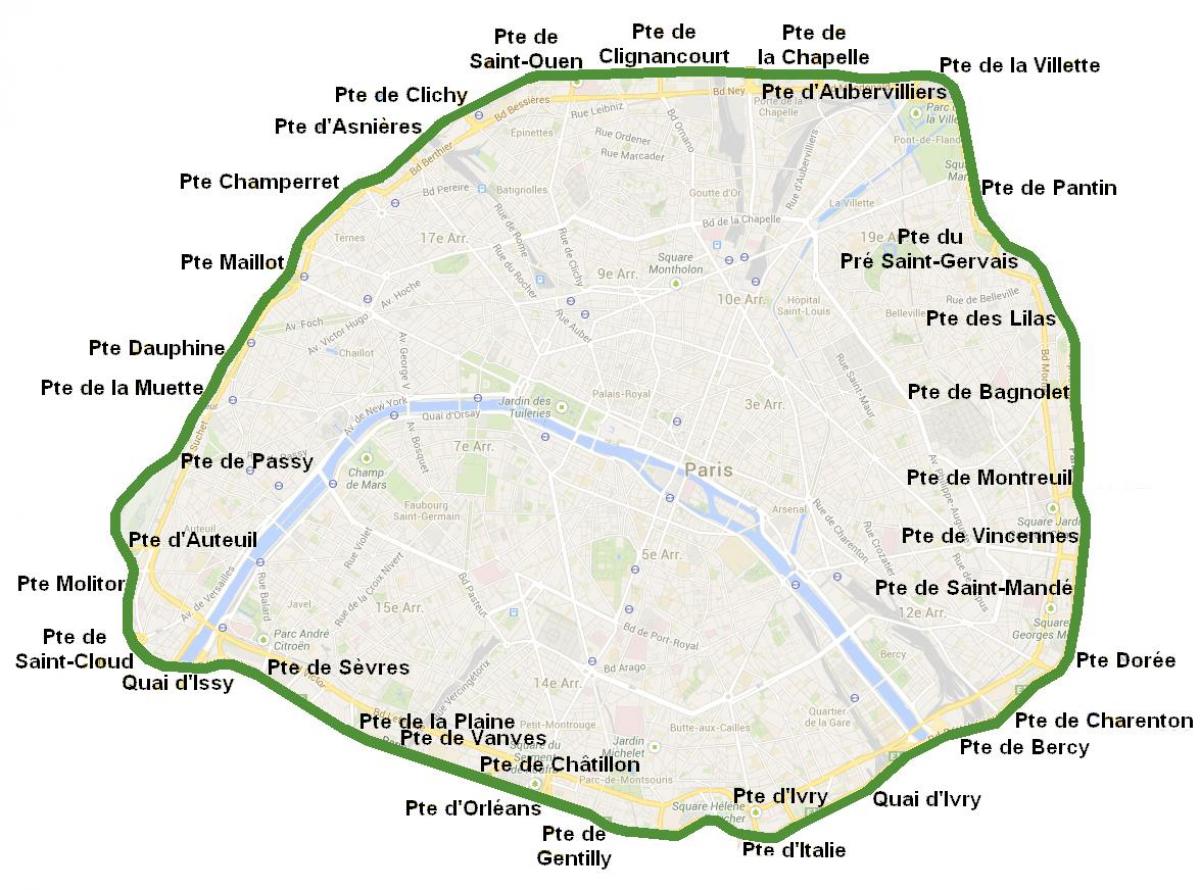 Mappa per porte nella Città di Parigi
