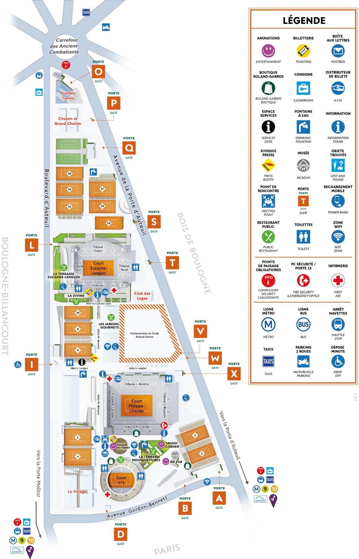 Mappa del Roland Garros
