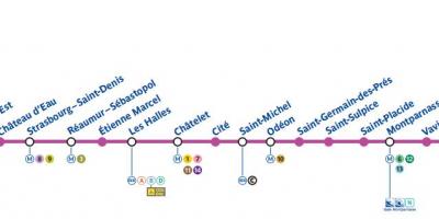 Mappa di Paris della linea 4 della metropolitana