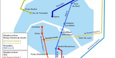 Mappa di Parigi navetta per l'aeroporto